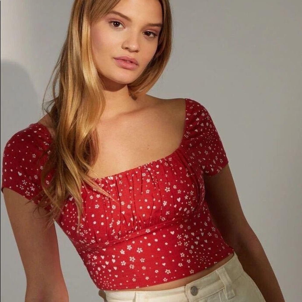 pacsun lottie moss red heart pattern top